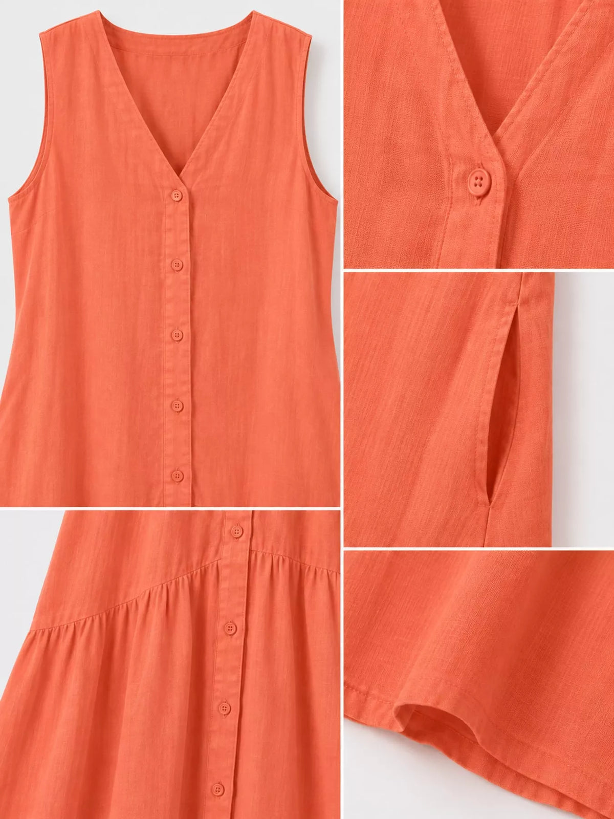 Full Size V-Neck Button Front Sleeveless Midi Dress Plus Size - alternate view 35