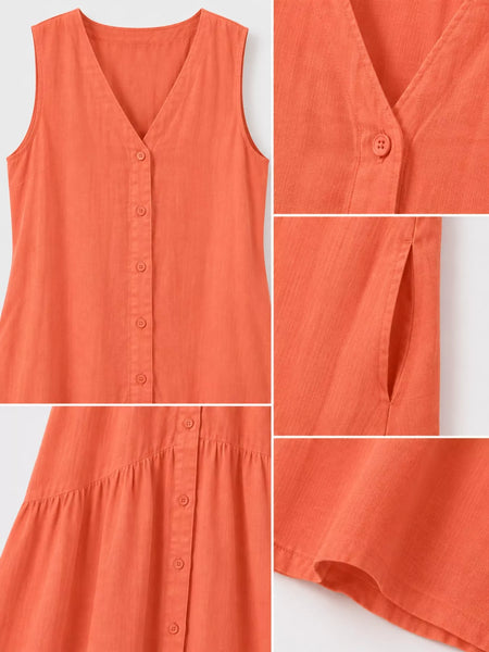 Full Size V-Neck Button Front Sleeveless Midi Dress Plus Size - alternate view 35