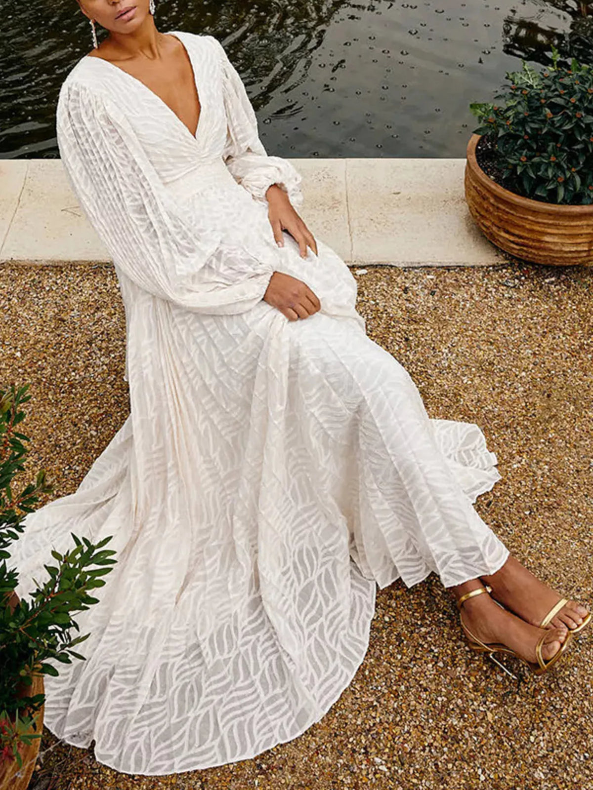 V-Neck Long Sleeve Maxi Dress - alternate view 3
