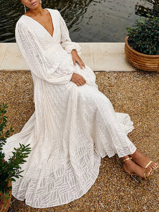 V-Neck Long Sleeve Maxi Dress - alternate view 3