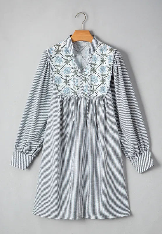 Tied Floral Printed Striped Long Sleeve Dress - alternate view 6