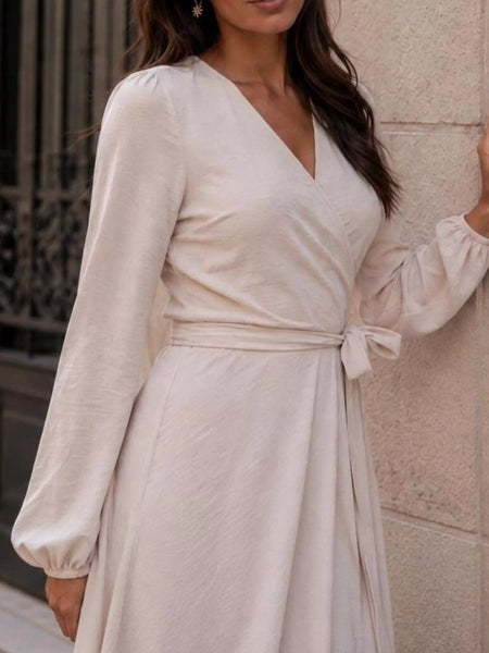 Long Sleeve Wrap Dress with Waist Tie - alternate view 3