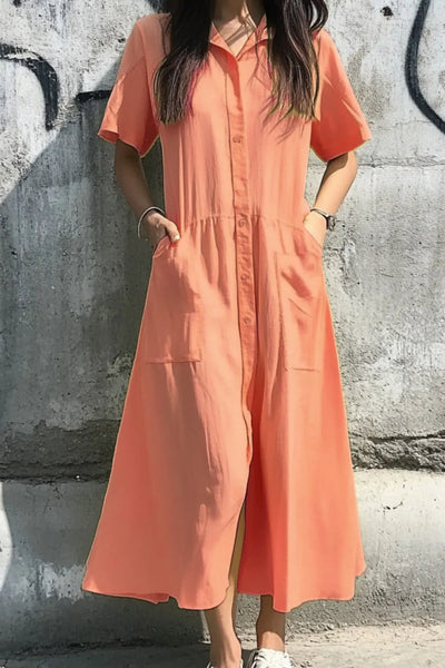 Button Front Short Sleeve Midi Dress - alternate view 7