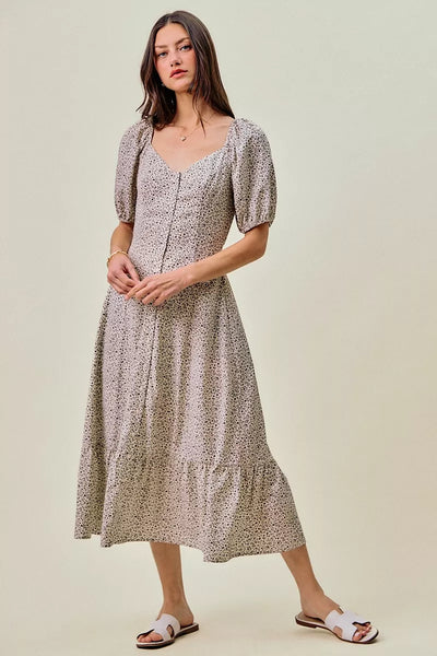 Ditsy Floral Self Belt On Elastic Waist Maxi Dress