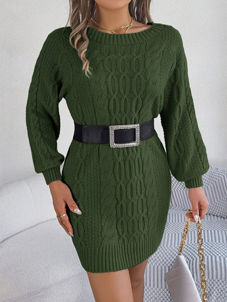 Cable-Knit Round Neck Sweater Dress - alternate view 10