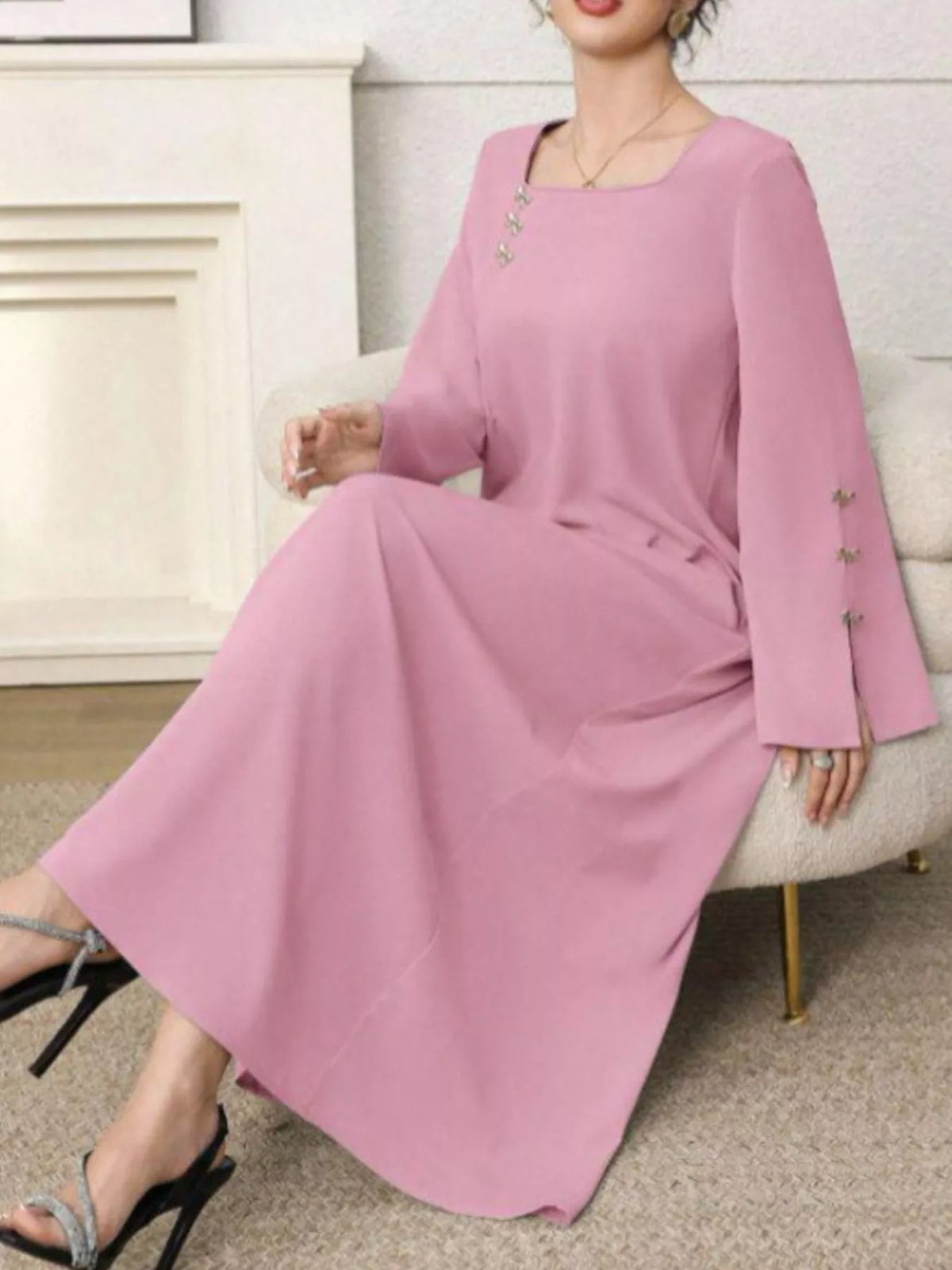 Square Neck Long Sleeve Maxi Dress - alternate view 5