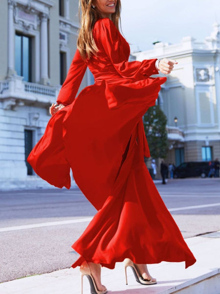 Plus Size Surplice Long Sleeve Slit Maxi Dress - alternate view 8