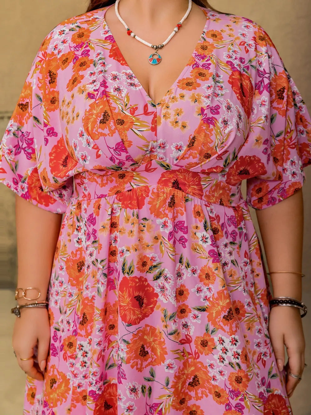 Slit Floral V-Neck Half Sleeve Maxi Dress - alternate view 6