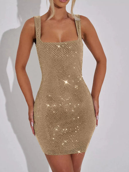 Backless Rhinestone Embellished Bodycon Mini Dress - alternate view 12