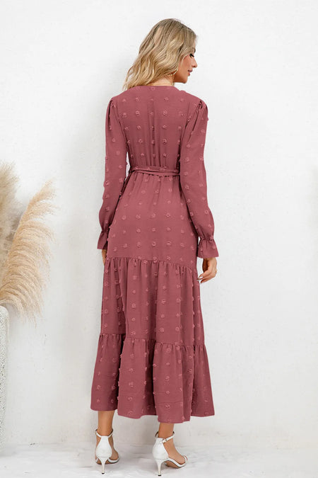 Swiss Dot Tied Surplice Flounce Sleeve Dress - alternate view 17
