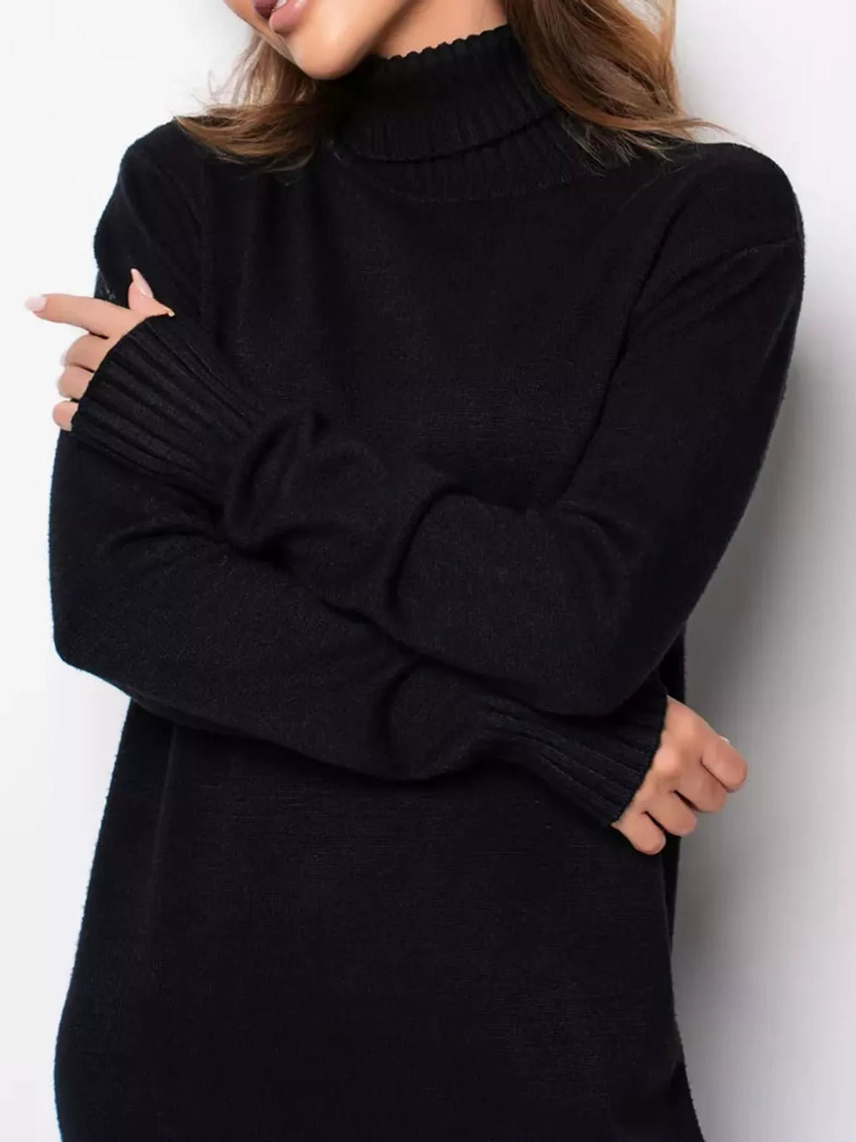Turtleneck Ribbed Knit Sweater Dress - alternate view 2