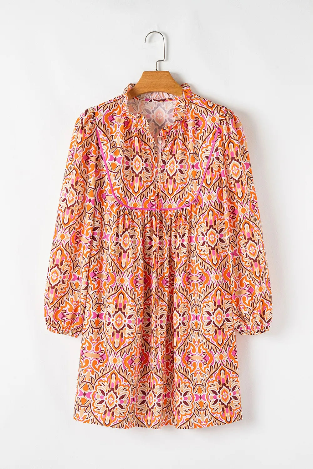 Printed Tie Neck Long Sleeve Mini Dress - alternate view 5