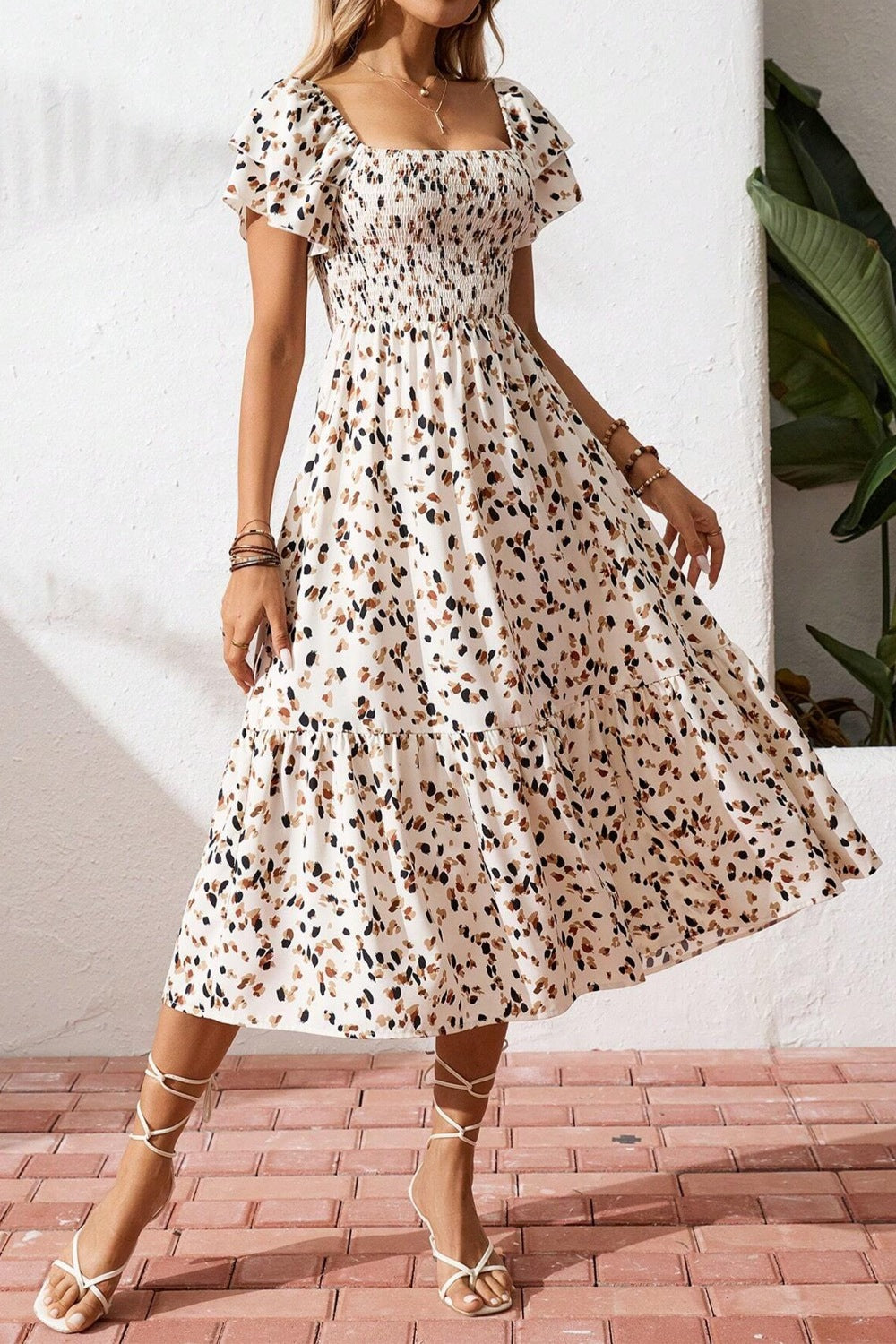 Square Neck Ruffle Sleeve Midi Dress - alternate view 2