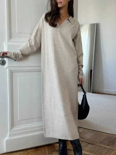 Long Sleeve Collared Neck Knit Dress - alternate view 11