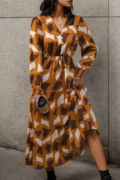 Perfee Printed Tied Pocketed Lantern Sleeve Dress - alternate view 6