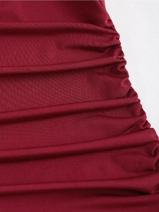 Lace Trim Ruched Mermaid Dress - alternate view 5
