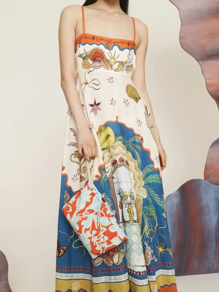 Printed Square Neck Maxi Cami Dress