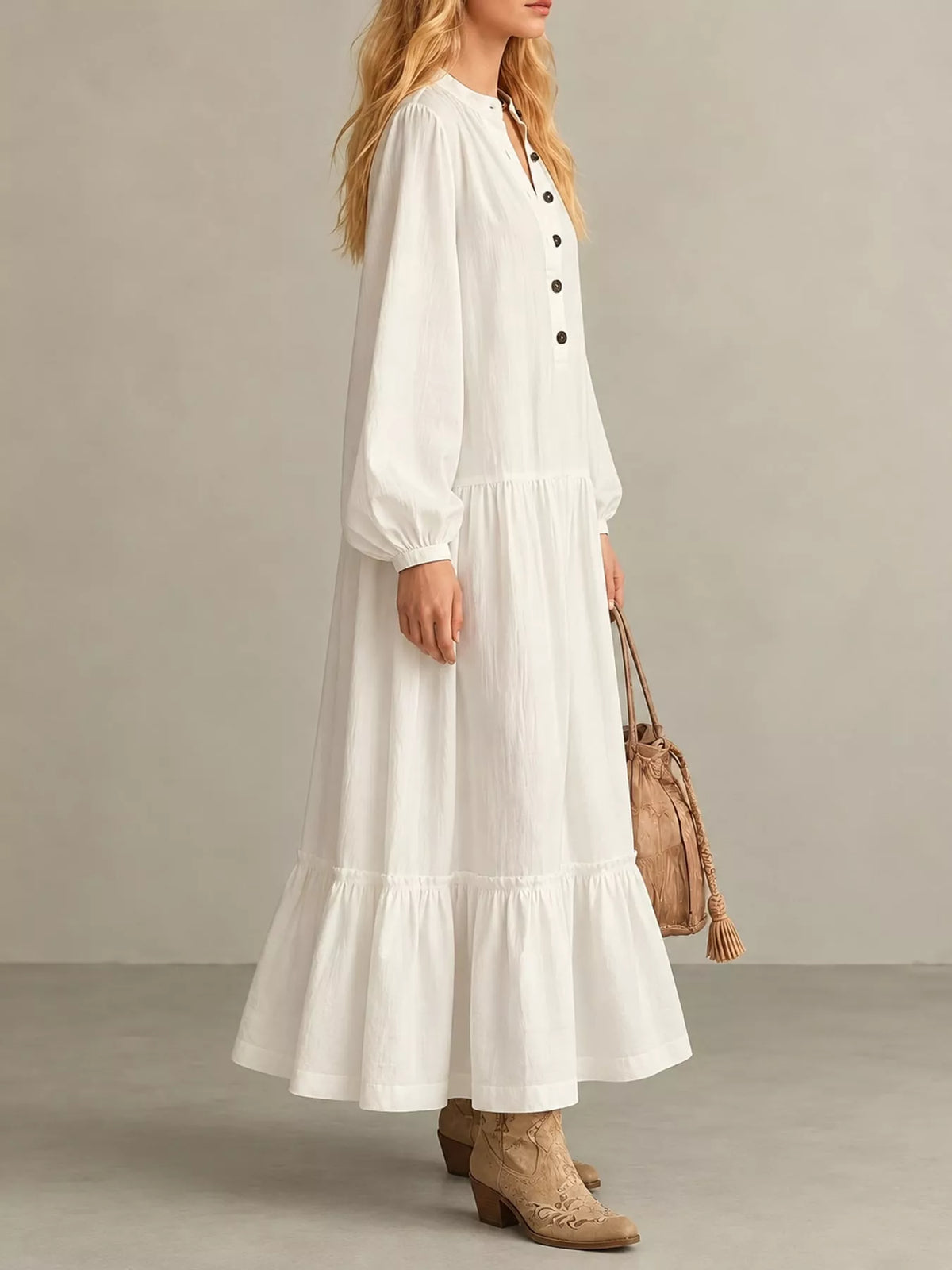Button Front Tiered Maxi Dress - alternate view 3