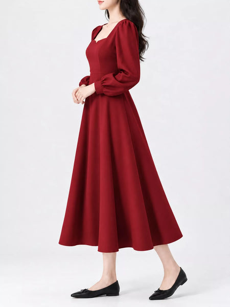 Full Size Long Sleeve A-Line Midi Dress Plus Size - alternate view 3