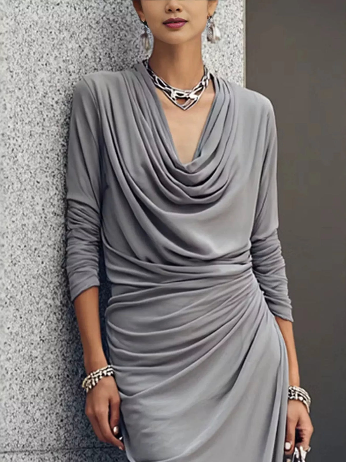 Cowl Neck Long Sleeve Maxi Dress - alternate view 2