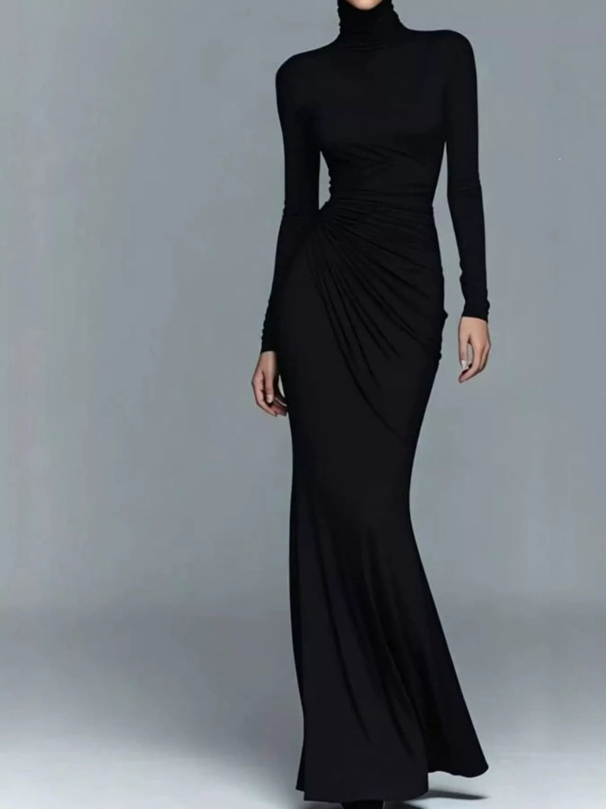 Turtleneck Long-Sleeve Ruched Maxi Dress - alternate view 5