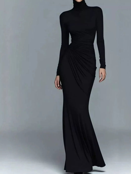 Turtleneck Long-Sleeve Ruched Maxi Dress - alternate view 5