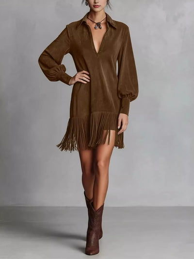 Fringed Lantern Sleeve Dress - alternate view 5