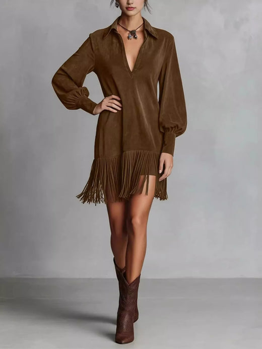 Fringed Lantern Sleeve Dress - alternate view 5