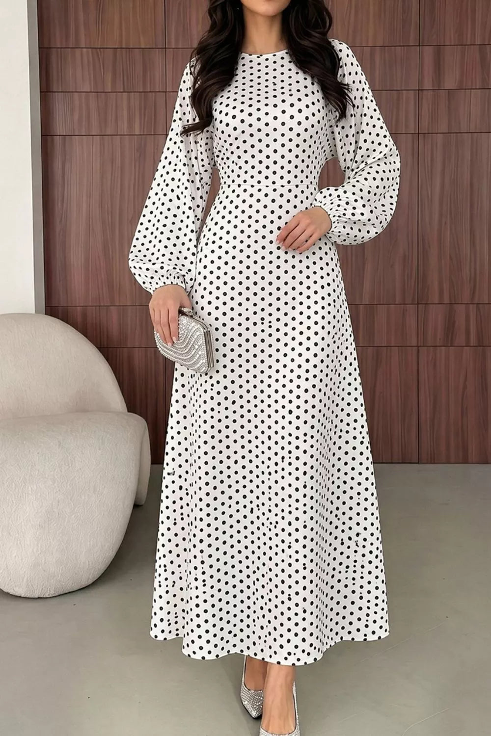 Polka Dot Long Sleeve Maxi Dress - alternate view 3