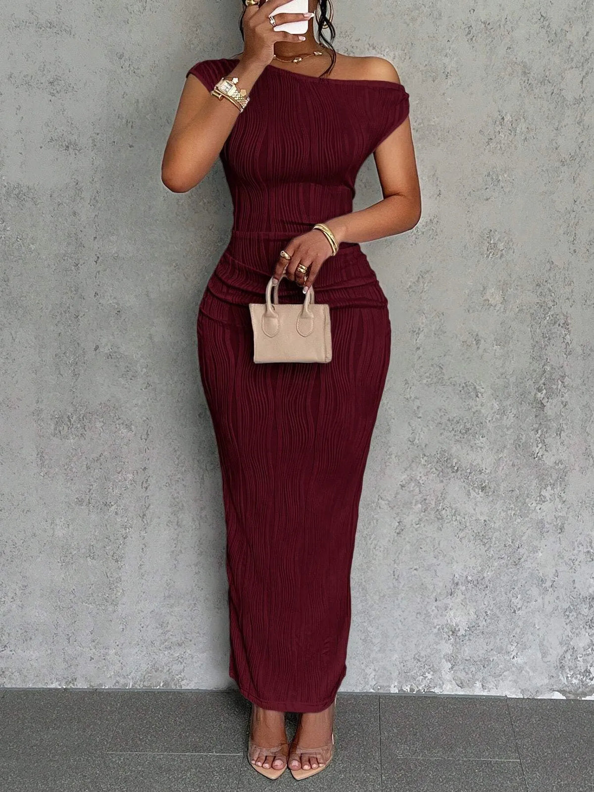 Asymmetrical One Shoulder Bodycon Maxi Dress - alternate view 10
