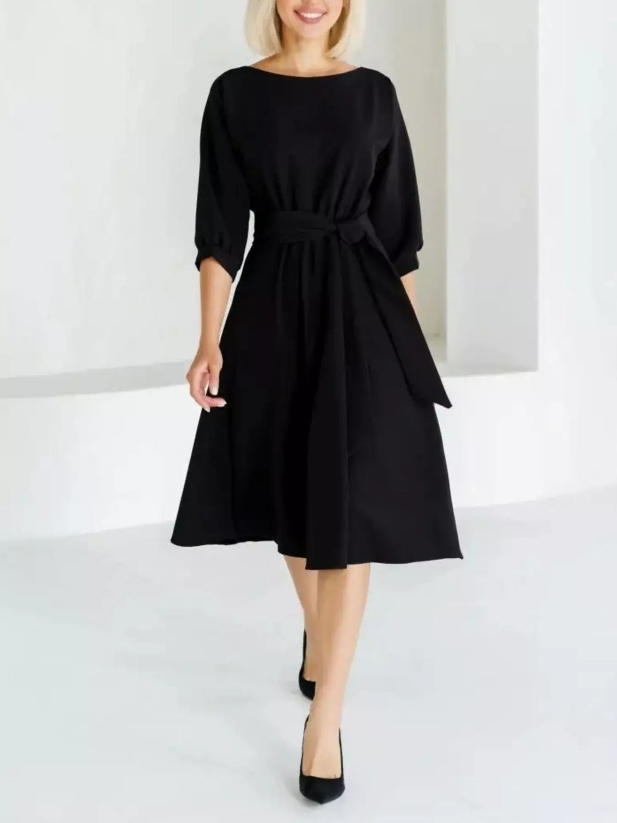 Elegant Belted Waist Midi Dress - alternate view 5