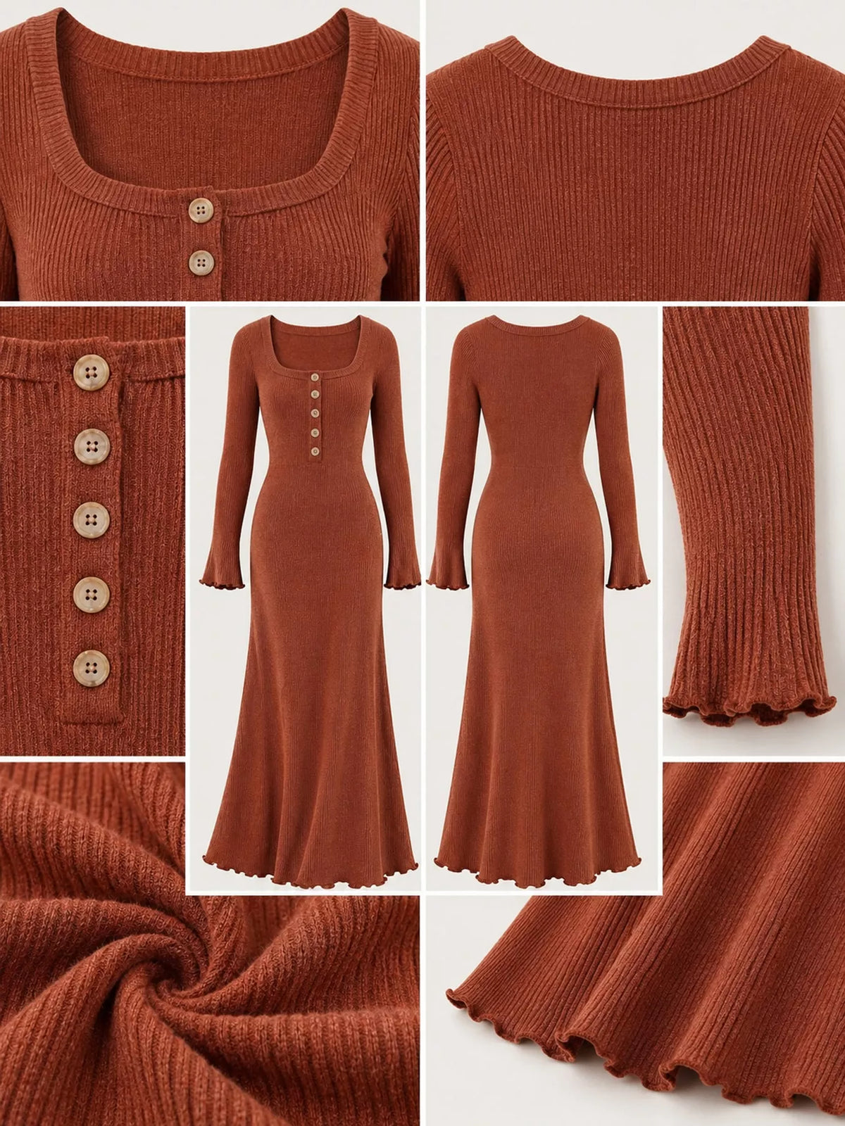 Button-Front Ribbed Knit Maxi Dress - alternate view 6