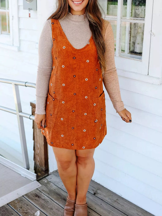 Floral Corduroy Overall Dress - alternate view 3
