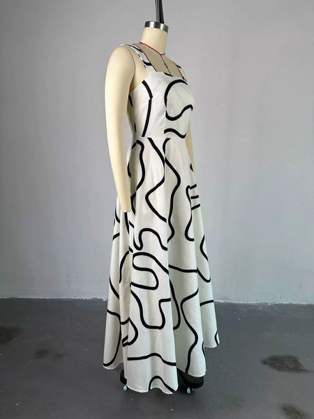 Abstract Print Square Neck Midi Dress - alternate view 6