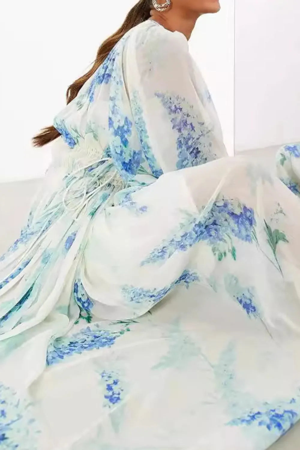 Floral Print Bohemian Maxi Dress with Balloon Sleeves - alternate view 4