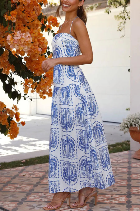 Printed Halter Neck Sleeveless Maxi Dress - alternate view 8