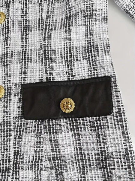 Long Sleeve Plaid Tweed Button-Down Mini Dress - alternate view 9