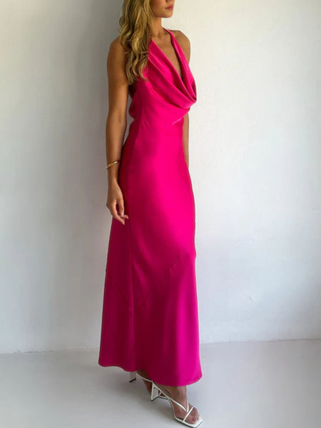 Halter Neck Satin Maxi Dress - alternate view 4