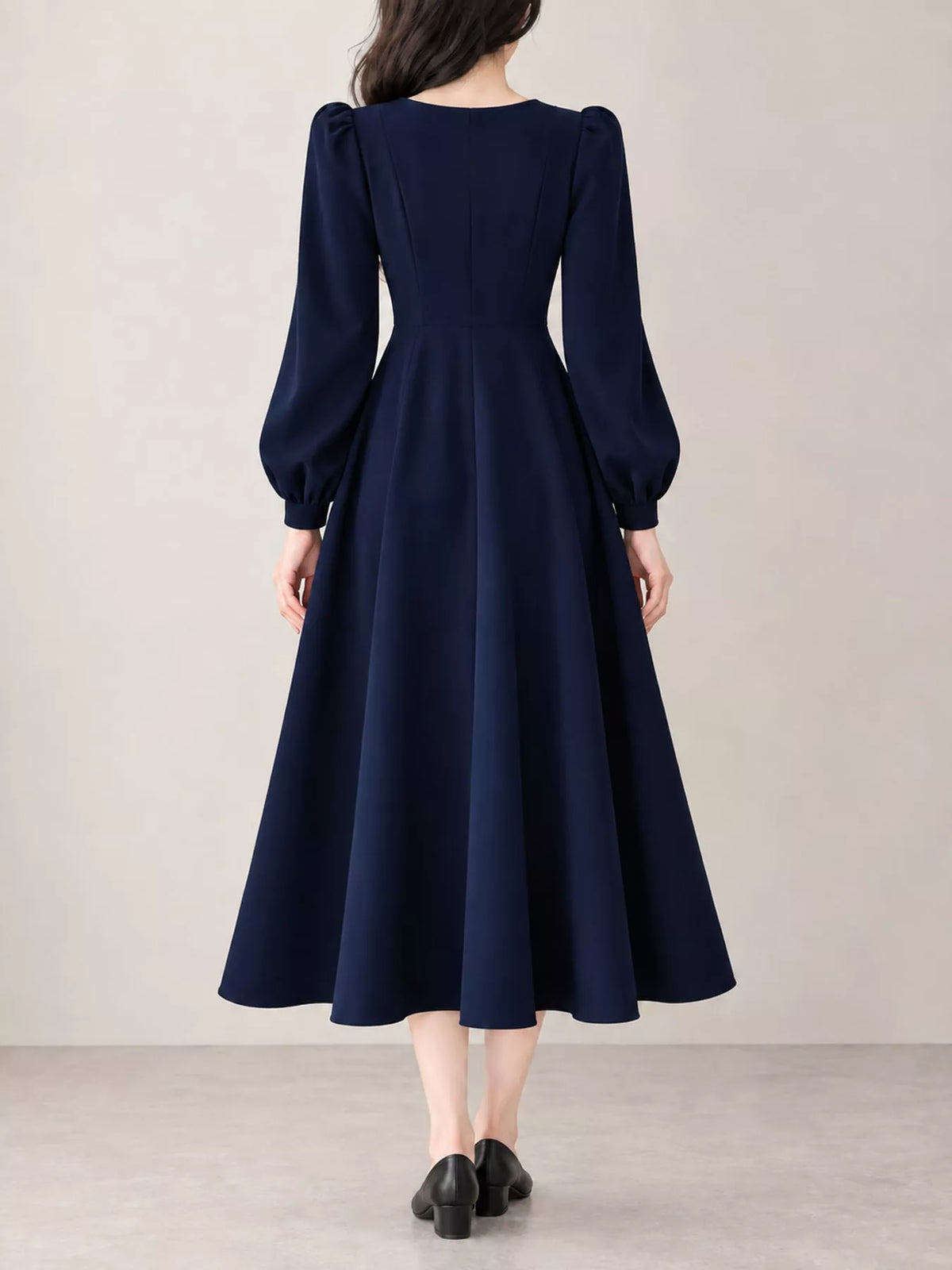 Full Size Long Sleeve A-Line Midi Dress Plus Size - alternate view 19