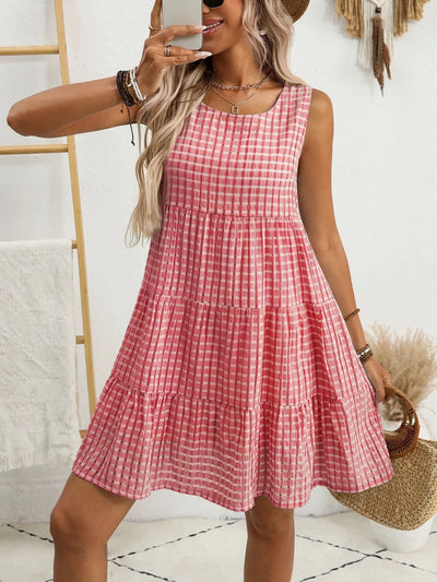 Plaid Round Neck Sleeveless Mini Dress - alternate view 13