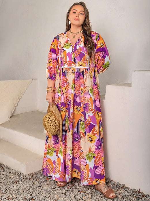 Printed Tie Neck Maxi Dress - alternate view 3