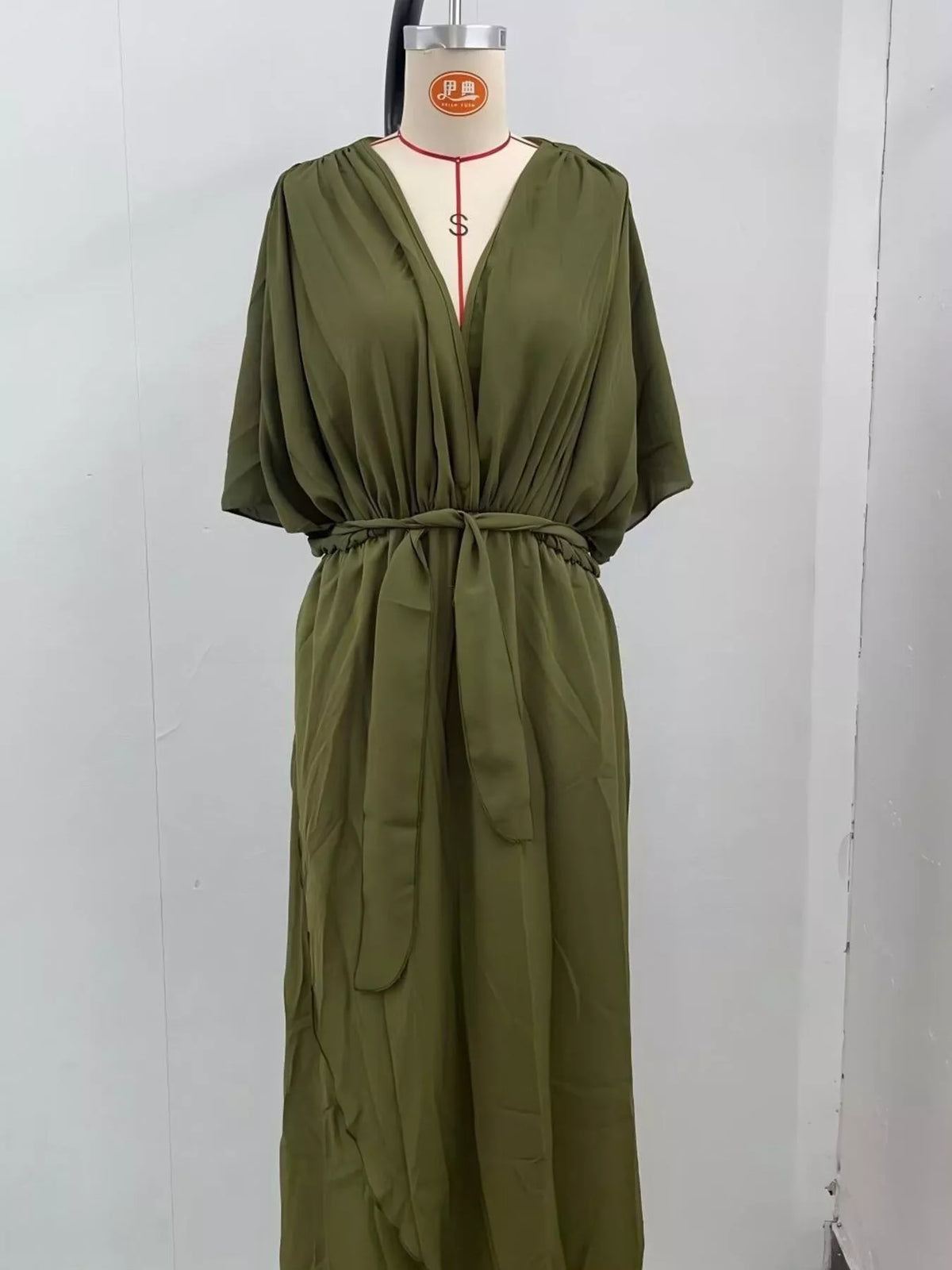 Full Size Chiffon Wrap Dress with Flutter Sleeves Plus Size - alternate view 4
