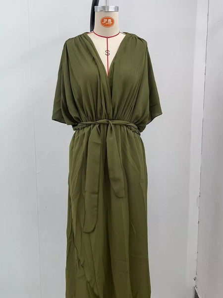 Full Size Chiffon Wrap Dress with Flutter Sleeves Plus Size - alternate view 4