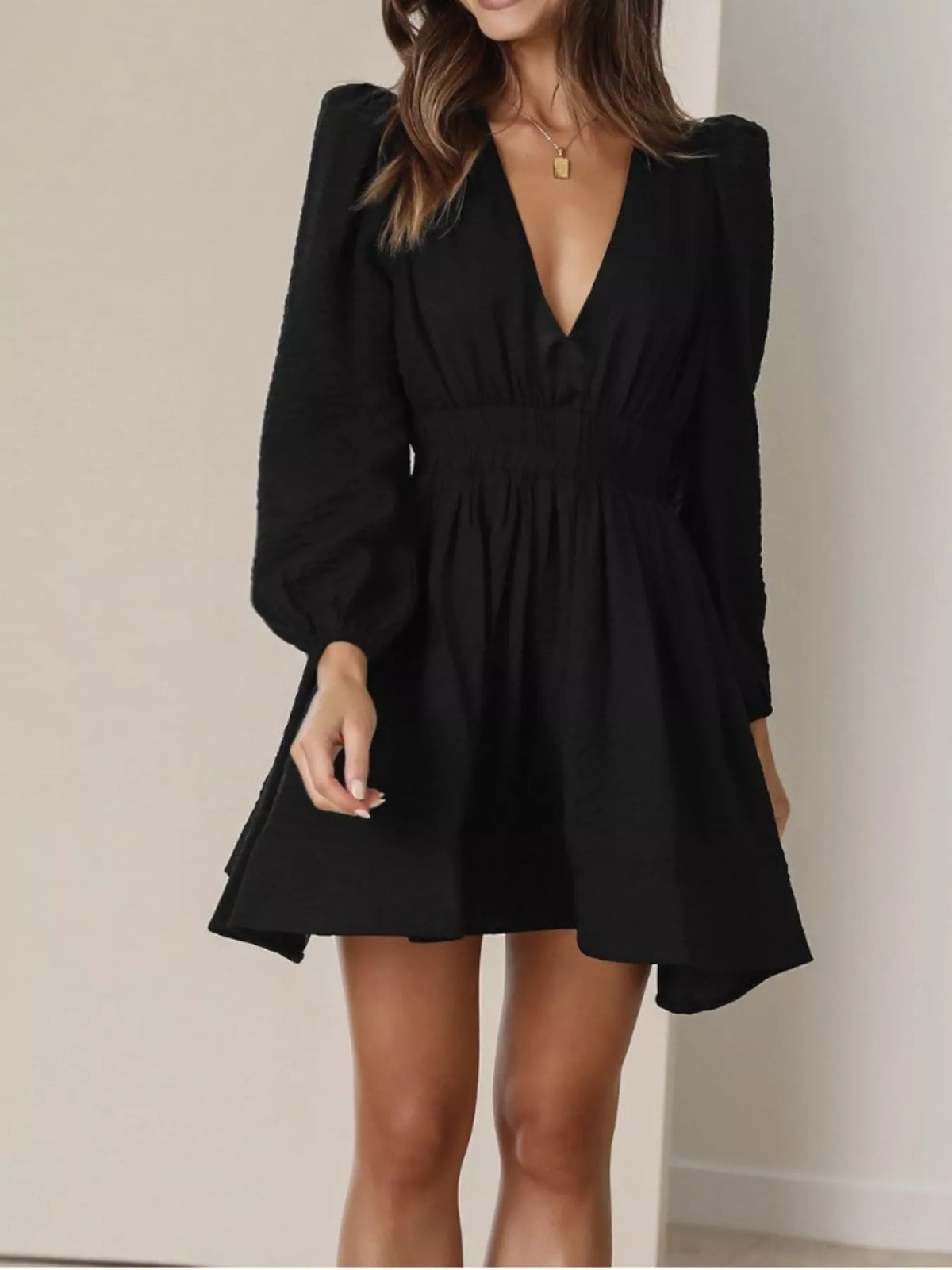 V-Neck Long Sleeve Mini Dress - alternate view 18