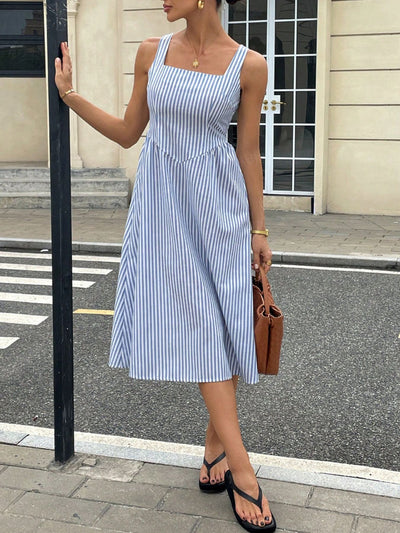 Striped Square Neck Midi Dress - alternate view 14