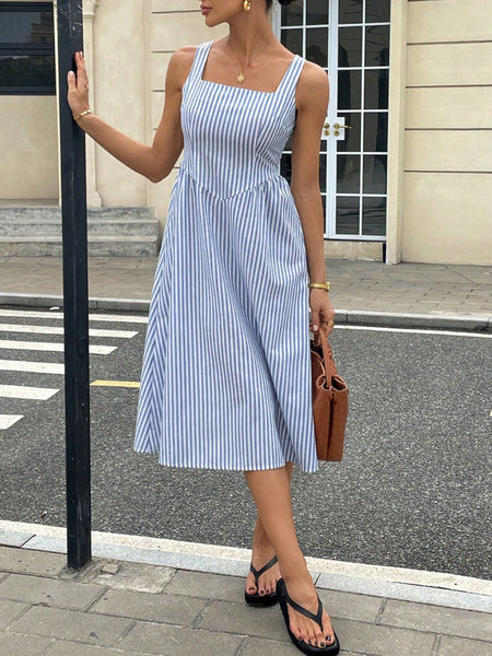 Striped Square Neck Midi Dress - alternate view 14