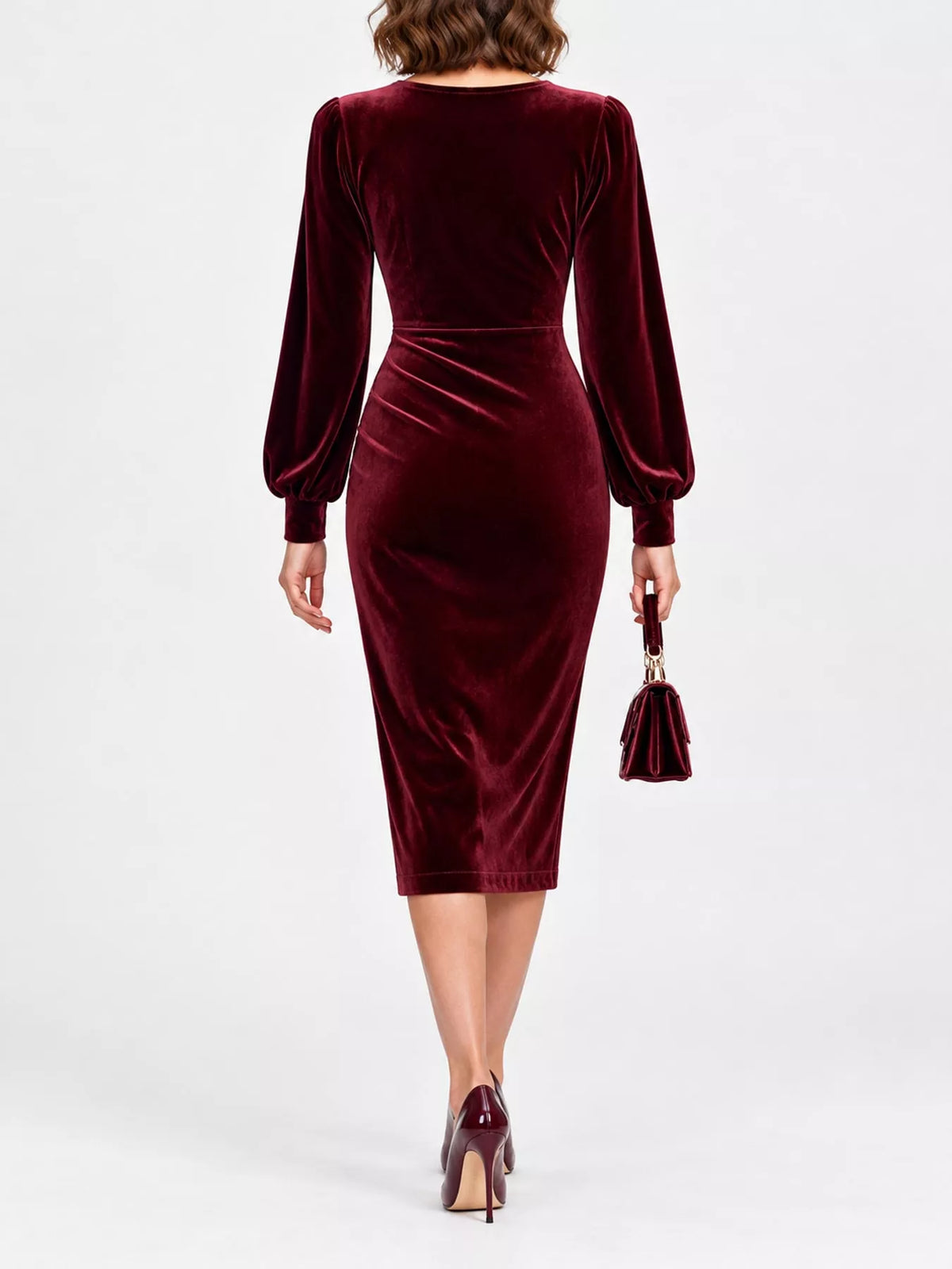 Full Size Velvet Long-Sleeve Wrap Dress Plus Size - alternate view 15