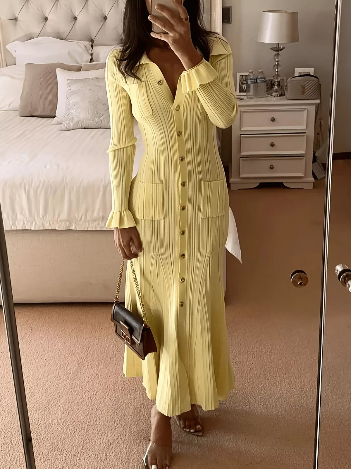 Button-Down Flounce Sleeve Sweater Dress - alternate view 5