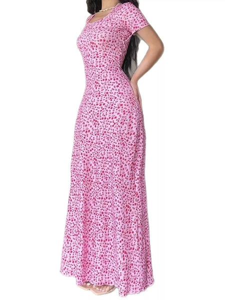 Floral Print Short Sleeve Maxi Dress - alternate view 7