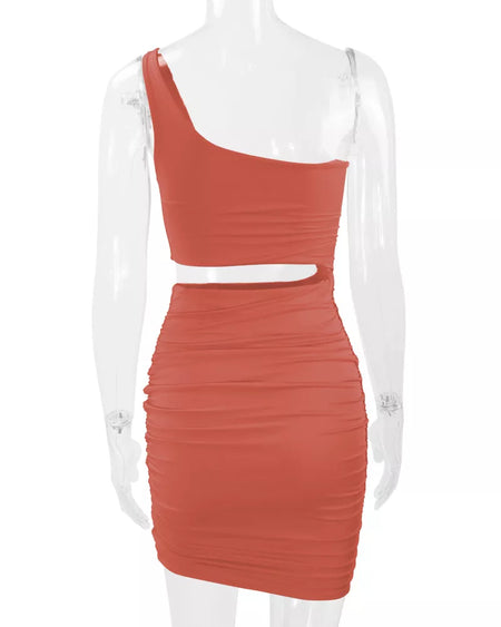 One-Shoulder Cutout Ruched Bodycon Mini Dress - alternate view 82